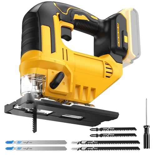 Bekasa Cordless Jig Saw for Dewalt Battery, 400W Electric Jigsaw Tool with 3 Orbital 45° Bevel Adjust LED Light Jigsaw Cut Off Tool with 6 Blade for Wood Metal PVC Straight Curve Circle Cutting