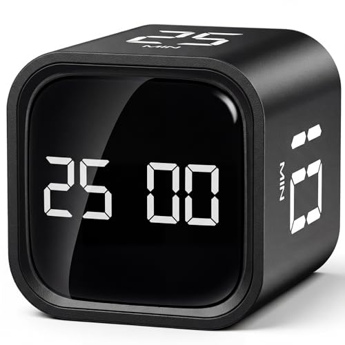 HAUSPROFI Pomodoro Timer Cube 5/10/25/50 Min Preset & Custom Modes Focus Timer & ADHD Aids Kids & Adults Silent/Sound Option Gravity Sensor Flip Black