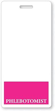 PHLEBOTOMIST Badge Buddy - Heavy Duty Vertical Badge Buddies for Phlebotomy Technicians - Spill & Tear Proof Cards - 2 Sided USA Printed Quick Role Identifier ID Tag Backer by Specialist ID Hot Pink