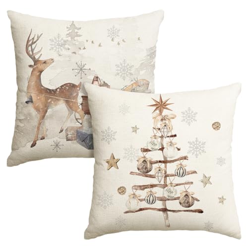 Artoid Mode Tree Deer Sleigh Snowflakes Christmas Cushion Covers Set of 2