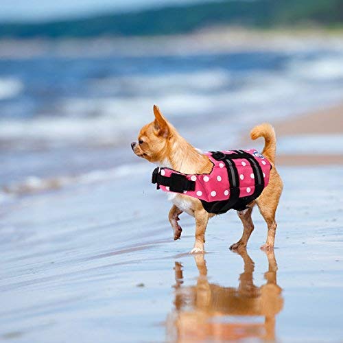 Dog Life Jacket Pet Life Preserver Reflective Stripes Vest Saver Coat Flotation Float Life Jacket Aid Buoyancy Doggy (XXS, Rose)