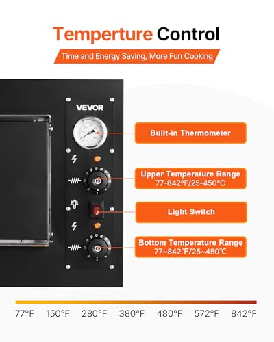 Image of VEVOR Pizza Oven Electric, 24 inch Commercial Countertop Pizza Oven, 842F Max Temp, 4200W Indoor Pizza Maker with Thermometer, Dual Temp Control Knob, Even Heat Pizza Cooker for Restaurant and Home Use