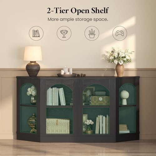 Image of 63 inch Long Console Table, Black Entryway Table with Shelves, Farmhouse Arched Console Table, Sofa Table for Living Room, Entryway, Black