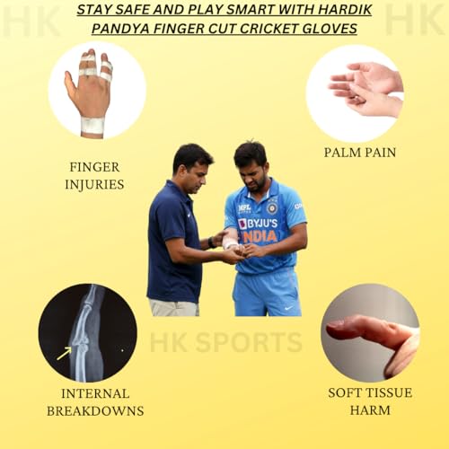 Image of Genuine Hardik Pandya Finger Cut Cricket Gloves Neoprene Fielding Gloves- Durable Lycra Leather, Lightweight Multi-Use for Fielding, Training, Catching, & Batting Inners (Gel Inserted)