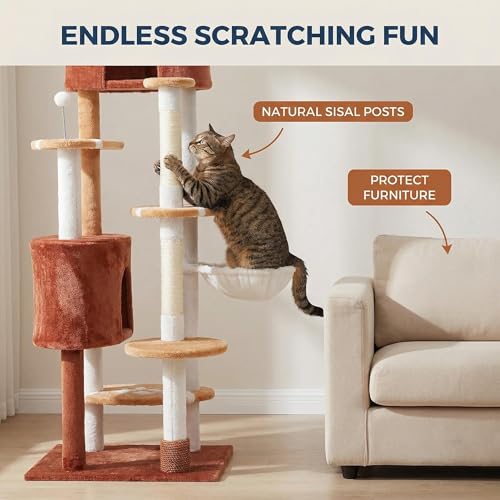Árbol para gatos alto multi-niveles con 2 condos y hamaca miniatura 6