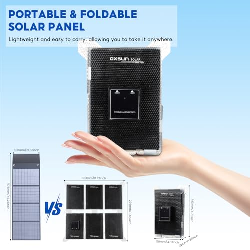 OXSUN Portable Solar Panel,14W ETFE Solar Panel with Dual USB QC3.0 Foldable and Waterproof for Smart Phone, Camping Lanterns and Small Fans Monitor