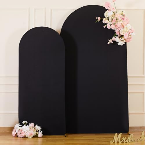 Image of Black Arch Cover 7.2 and 6ft Black Arch Backdrop Cover Set of 2 Spandex Wedding Arch Stand Covers for Birthday Party Baby Shower Bridal Shower Wedding Ceremony Banquet Photo Background Decorations