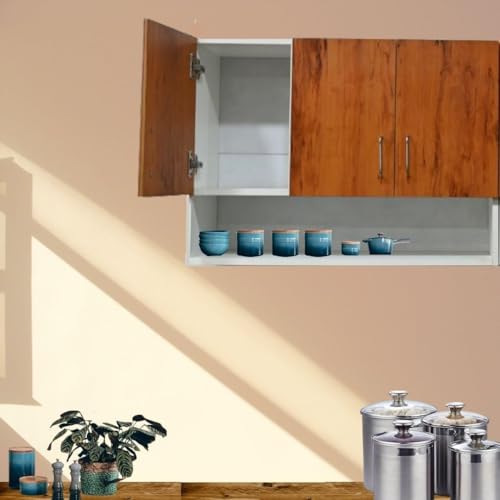 Image of Multipurpose Storage Cabinet & Adjustable Shelf Space Organizer Engineered Wood Termites Resistance Wall Mounted for Office, Kitchen, Bedroom (Cochwood Dark & Highland Pine, Door 3)