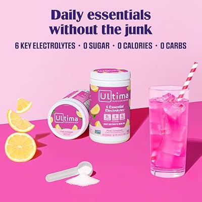 Ultima Replenisher Daily Electrolyte Powder Drink Mix Sugar Free Pink Lemonade, 90 Serving Hydration Powder with 6 Key Electrolytes and Trace Minerals Keto Friendly, Vegan, Non-GMO