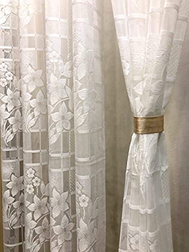 Image of Honger Polyester Beautiful Decorated Net Tissue Pack of 2 Pecs Curtains White Floral Net Curtains for 4 x 5 Feet Window Curtains for Living Room || Home Sheer Curtains