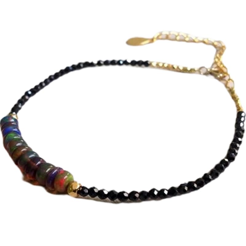 Bracelet opale noire et spinelle LKBEADS 2-5mm réglable pour hommes et femmes