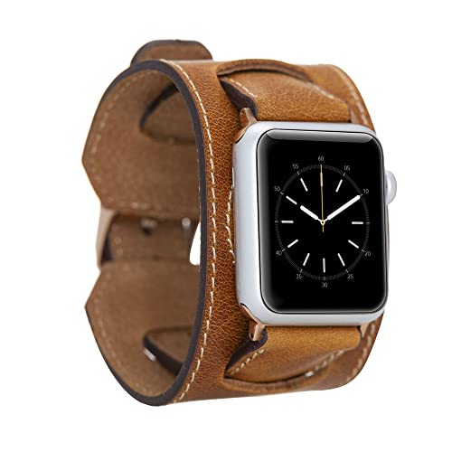 HARDISTON Cuff Watch Band Compatible with Apple 38mm for men & women, Handmade Genuine Leather, Compatible with iWatch Series 7 6 5 4 3 2 1 SE, Wrist Bracelet Arm Band, Small/Band-Amber