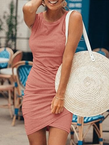 Image of AUXDIO Women Summer Bodycon Dresses Casual Tank Sleeveless Ruched Wrap 2026 Party Club Mini Dress