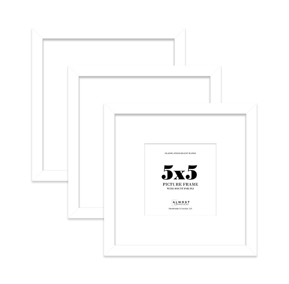 5x5 White Picture Frame with Mount for 3x3 Photos, Prints - Modern Square Wall Frame, Set of 3