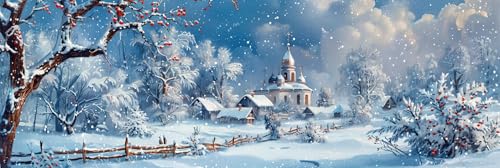 Peinture diamant contre le stress : grand format paysage hivernal relaxant de 50x150cm