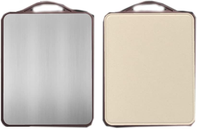 2 in 1 Dual Sided Stainless Steel & Plastic Cutting Boards with Handle for Kitchen Ideal for Meat Fish & Vegetables Set of 2