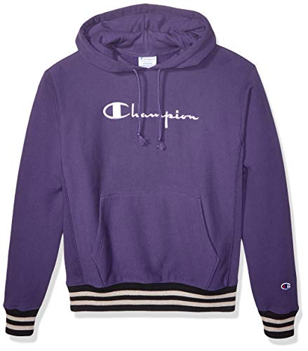 Champion LIFE Men's Reverse Weave Stripe Rib Trim Pullover Hood, Blue Apron, Large