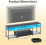 MUTUN 63 Inch TV Stand with Power Outlet and LED Lights for 65 70 75 inch TV, TV Console Table with 2 Fabric Drawers for Living Room and Bedroom, TV Bench with Storage Shelves, Black