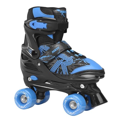 ROCES Kids' Quaddy 3.0 Boys' Roller Skates for Beginners and Elementary Level Skaters | Comfortable Stable Adjustable Quad Skates for Boys, Black/Astro Blue, 5-8