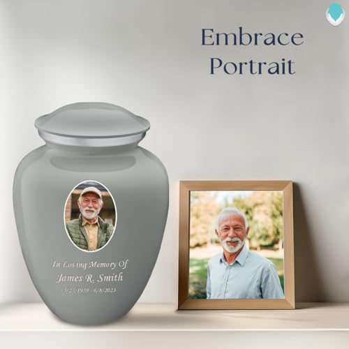 Image of Geturns - Adult Cremation Urns for Human Ashes I Large Slate Grey Photo Funeral Urn for Female and Male I 200 lbs