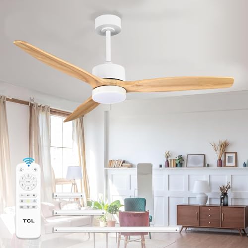 Image of TCL 52 inch Natural Wood Downrod Ceiling Fan with Light & Remote