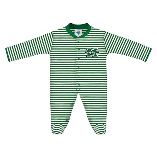 Striped Footed Romper - Marshall Thundering Herd - Kelly/White - 0-3 Mos