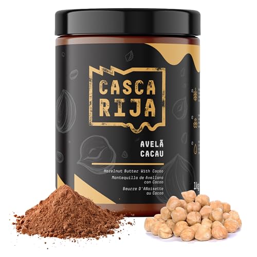 CASCA RIJA: Crema de Avellanas con Cacao 1 kg | 84,8% Avellanas Tostadas | Sin Azucar Añadido | Cremosa Sin Trozos de Avellanas, Vegetariano