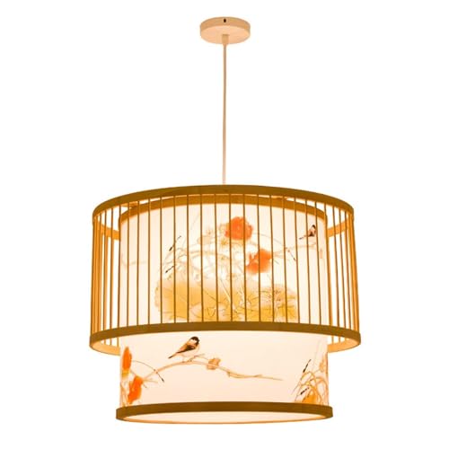 Éclairage industriel tissé en bois suspension style chinois lustre rustique pour cuisine 40 cm