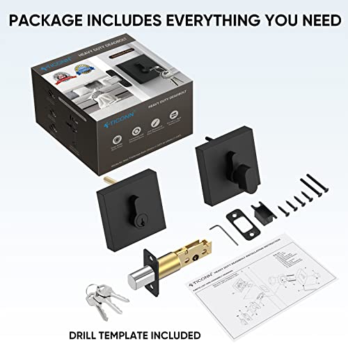 Ticonn Door Handle Heavy Duty, Reversible Square Door Lever For Bedroom, Bathroom And Rooms (Deadbolt Only, 1 Pack, Black) #TOP4