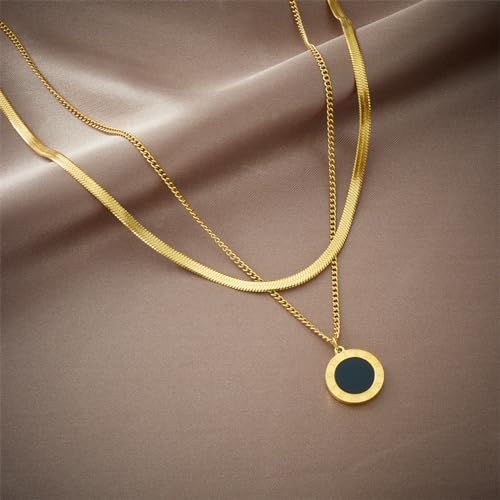 Collier 2 chaînes avec pendentif cadran romain géométrique - 2