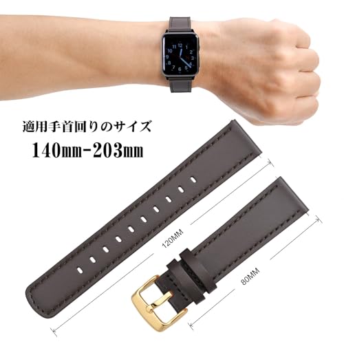 Image of ANNEFIT 18mm Watch Band with Gold Buckle, Quick Release Genuine Leather Replacement Strap (Dark Brown /Dark Brown Stitching)