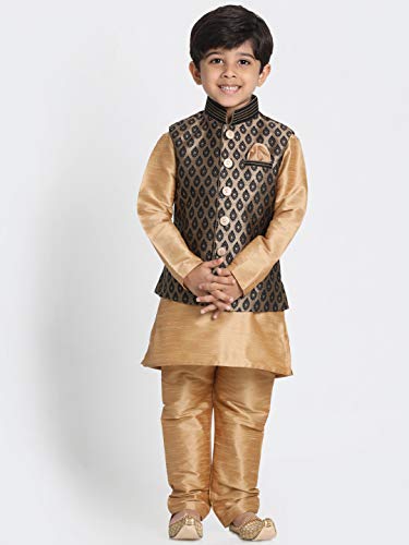 Image of JBN Creation Boys' Black and Gold Silk Blend Nehru Jacket VASBJ025BL 26