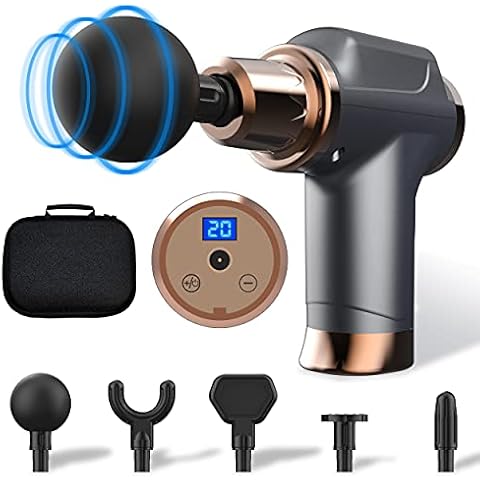 Massage Gun,Quiet Deep Tissue Percussion Muscle Mini Massager Handheld Percussion Massager for Pain Relief with 20Speed Level LED Touch Screen Long Battery Life with Storage Bag (Black Gold) Cover