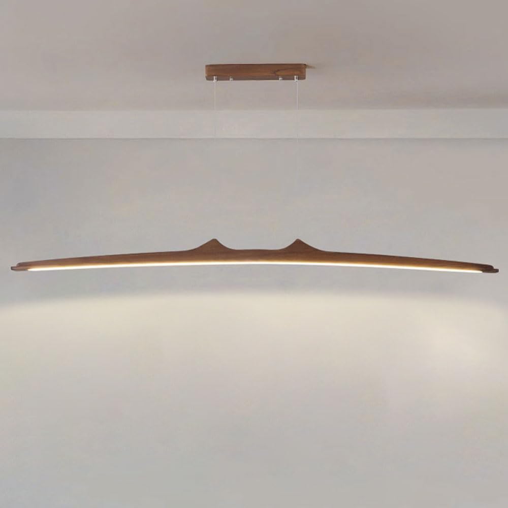 Drewniana lampa wisząca LED Możliwość przyciemniania Wisząca lampa sufitowa Liniowy żyrandol Minimalistyczna lampa stołowa do jadalni, Oprawa oświetleniowa wyspy kuchennej 47,2-calowe lampy wiszące z