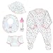 Sophia's 5 Piece Floral Print Sleeper, Bib, Hat, Diaper and Bottle Set for 15'' Dolls, White/Pink
