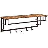 VASAGLE Wall-Mounted Coat Rack, Wall Hook Rack with Hanging Rod, Storage Shelf, Laundry Room Shelf with Hooks, for Entryway, Bathroom, Rustic Brown and Bronze ULCR105A01