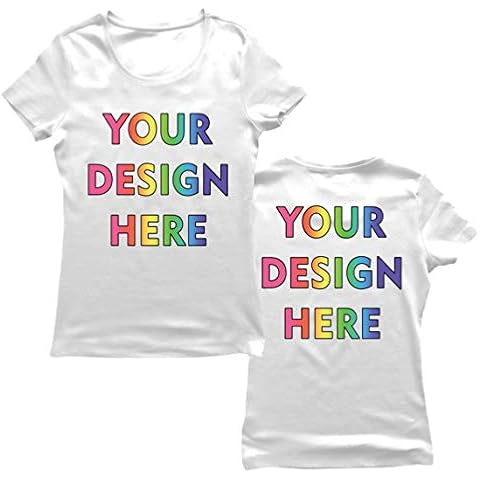 Design Your Own Custom 2 Sided Front and Back Printed Womens T Shirt Add Image Text or Photo (XL White Multi Color) Cover