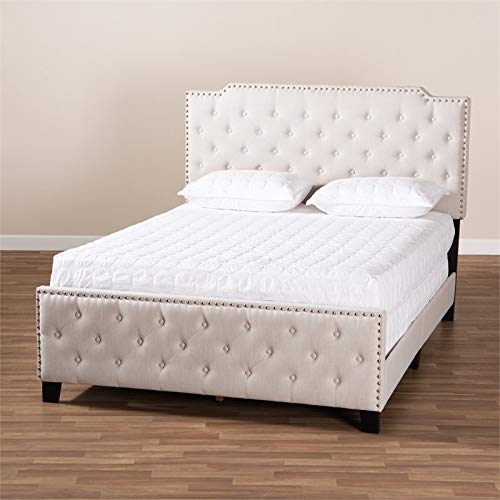 Baxton Studio Marion Modern Transitional Beige Fabric Upholstered Button Tufted King Size Panel Bed #TOP7