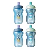 Tommee Tippee Spill-Proof Toddler Sportee Bottle Sippy Cup, 12+ Months, Boy- 10 Ounces, 4 Pack