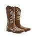 DREAM PAIRS Women's Western Cowboy Boots Square Toe Embroidered Mid Calf Boots Western Chunky Low Heel for Country Music Festivals Theme Party and Concert,Size 6.5,Tan,SDMB26001W