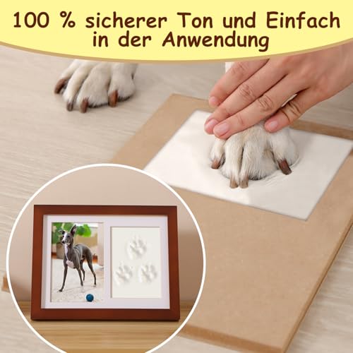 PewinGo Gedenkrahmen Hund und Katze, Pfotenabdruck Set Hund Katze Fotorahmen mit Ton Impressum Kit und Foto-Display für 6 x 4“ Foto, Perfekte Andenken Geschenk für Tierbesitzer