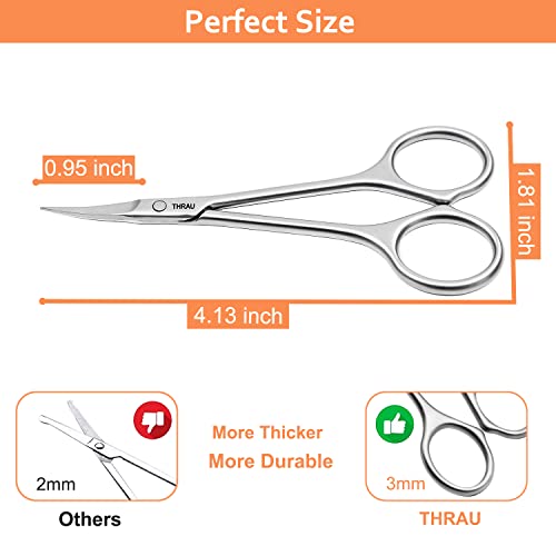 Thrau Facial Hair Scissors Multi-Purpose Stainless Manicure Trimmer - Trim Nails, Eyebrow, Nose Hair, Mustache And Eyelashes With Ease - Curved Blade 4.1 Inch #TOP1