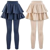GUOGUOWU Girls School Uniform Pants Leggings with Skirts Stretch Warm Jegging 4-12 Years Navy Blue Khaki 2-Pack 6-7 Years