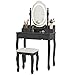 Vanity Desk with Mirror and Lights, Modern Vanity Makeup Table and Cushioned Stool Set with 4 Drawers, 3 Color Lighting Modes with Adjustable Brightness, Dressing Table Set for Bedroom (Black Vanity)