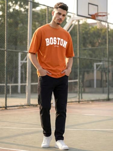 Image of LEOTUDE Men's Half Sleeve Round Neck Cottonblend Graphic Print Oversized Tshirt for Man