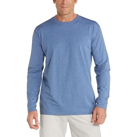 Coolibar UPF 50+ Men's Morada Everyday Long Sleeve T-Shirt - Sun Protective (Large- Pacific Blue Heather) Cover