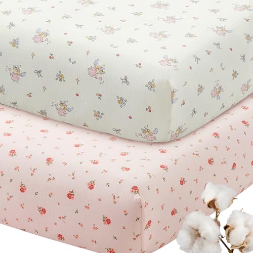 SiinvdaBZX 2 Pack Muslin Crib Sheets for Girls...