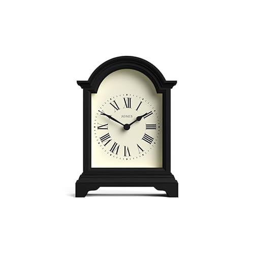JONES CLOCKS® Bistro Pendule de cheminée | Design arqué Classique | Noir | Style Contemporain Classique pour Bureau, Table, étagère ou Chevet