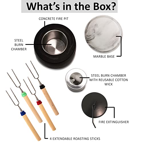 Rozato Tabletop Fire Pit With Roasting Sticks, Portable Indoor/Outdoor Mini Small Concrete Fireplace, Table Top Smores Maker Kit, Modern Home/Apartment Decor For Living And Dining Room Patio Balcony #TOP4