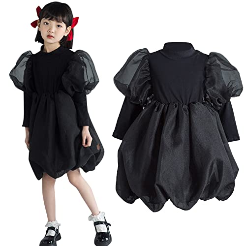 Girls Summer Skirt Dress Fashion Puffy Sleeve Chiffon Black Long Sleeve Princess Dress Birthday Gift Dresses3